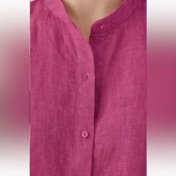 Eileen Fisher NWT Washed Organic Linen Délavé Band Collar Shirt in Geranium 3X